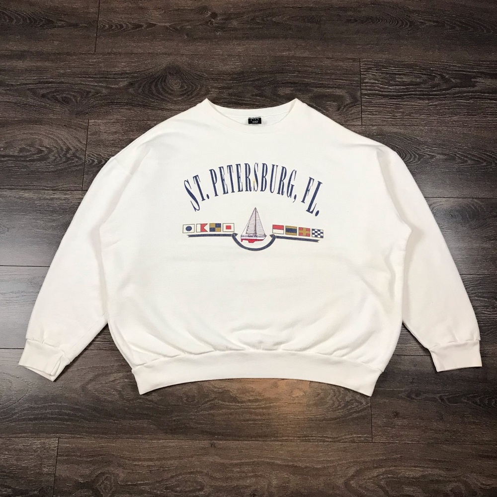 Islander St. Petersburg Florida Adult Vintage 90’s Off White Round Neck Sweater